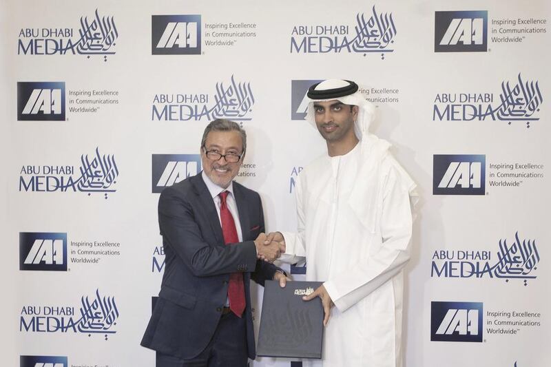 The MoU was signed by Mohamed Ebraheem Al Mahmood (right), chairman and managing director of ADM, and Faris Abouhamad, IAA president, chairman and world president, and president of Interone Resonance Middle East. Ahmed Al Hebis / Abu Dhabi Media