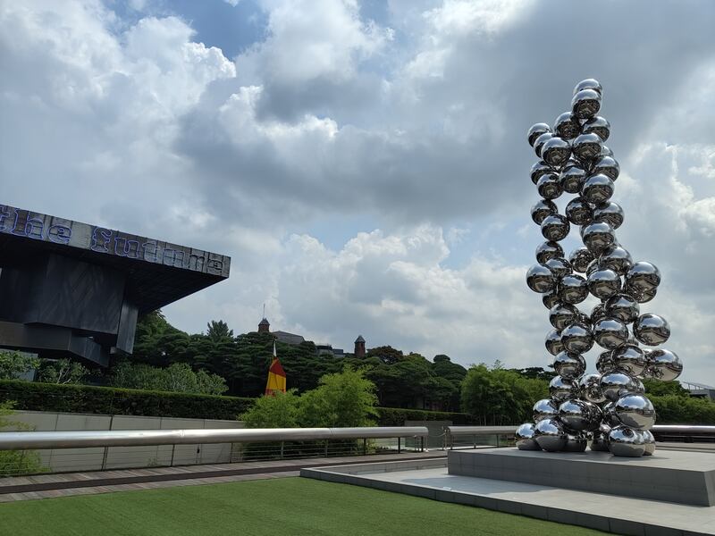 Anish Kapoor's Tall Tree and the Eye, a sculpture made up of steel spheres, outside the Leeum Samsung Museum of Art in Seoul.