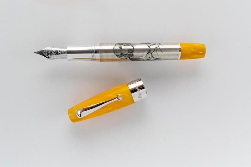 The Montegrappa pen, crafted by metal engraver Mario Rossetti, has its owner’s pet dog on it.