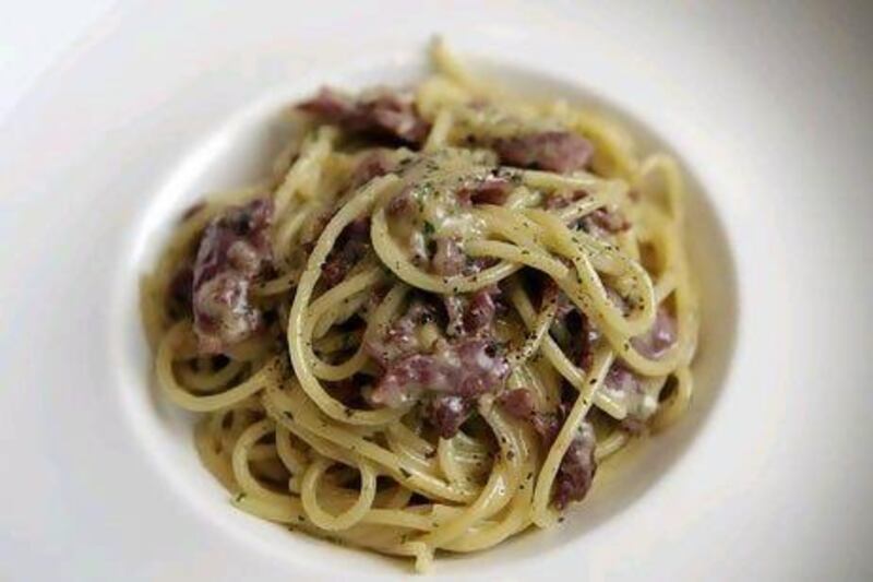 Spaghetti carbonara, as prepared by Marco Pierre White at Frankie's Restaurant & Bar.