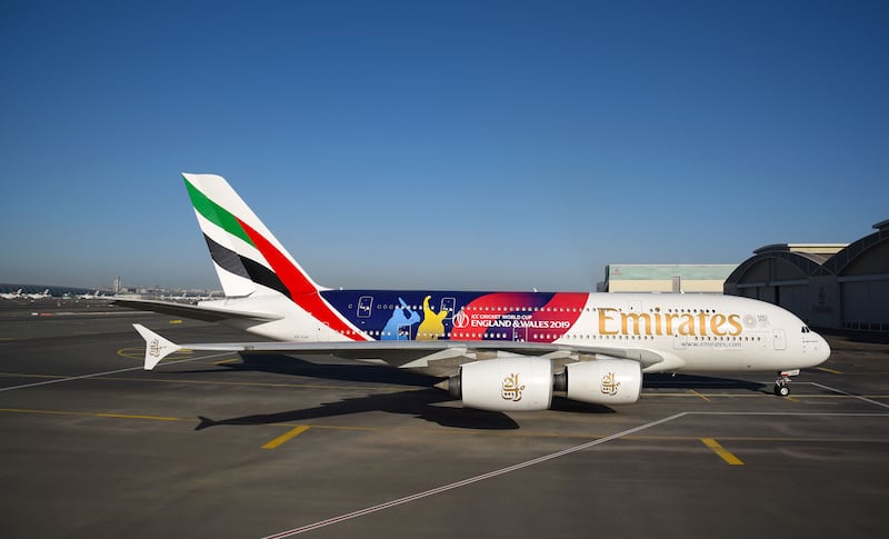 The Cricket World Cup liveried Emirates A380. Courtesy Emirates