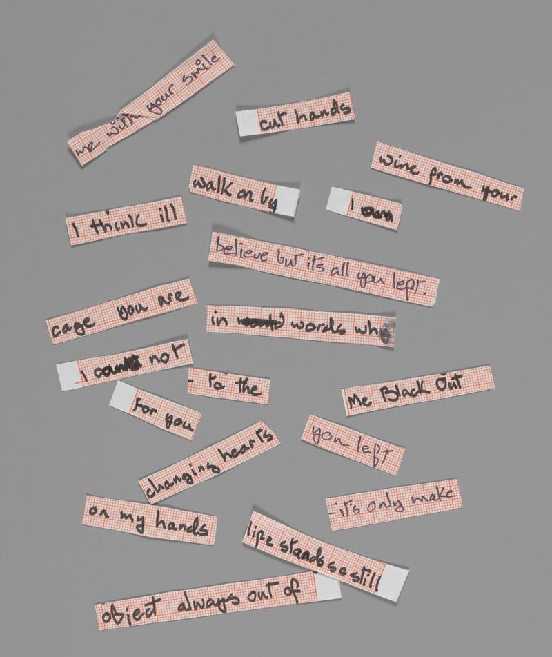 Cut up lyrics for Blackout from Heroes, 1977 by David Bowie. Photo: The David Bowie Archive