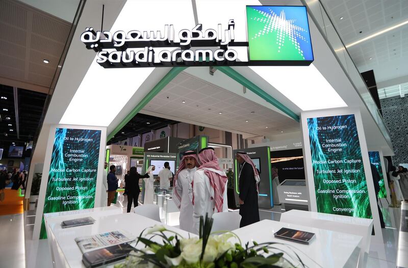 Mandatory Credit: Photo by ALI HAIDER/EPA-EFE/Shutterstock (10524331t)
Visitors and exhibitors gather at the Saudi Aramco section in the exhibition of the World Future Energy Summit 2020 (WFES) in Abu Dhabi, United Arab Emirates, 13 January 2020.
World Future Energy Summit in Abu Dhabi, United Arab Emirates - 13 Jan 2020