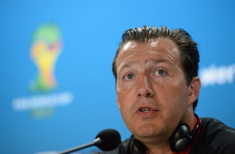 Belgium coach Marc Wilmots shown at a press conference on Monday ahead of his team's World Cup Group H opener on Tuesday at the 2014 World Cup in Brazil. Peter Powell / EPA / June 16, 2014 