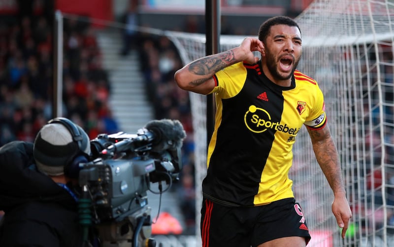 Watford's Troy Deeney celebrates scoring his side's second goal of the game during the Premier League match at the Vitality Stadium, Bournemouth. (Photo by Adam Davy/PA Images via Getty Images)