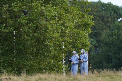 Police comb Cator Park for evidence after the discovery of Sabina Nessa's body. PA