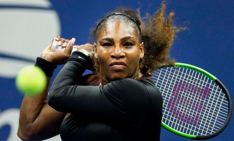 Serena Williams of the US hits a return to Karolina Pliskova of the Czech Republic during the US Open Tennis Championships. EPA