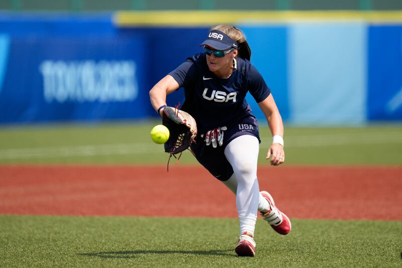 US softball player Haylie McCleney trains at the Fukushima Azuma Baseball Stadium.