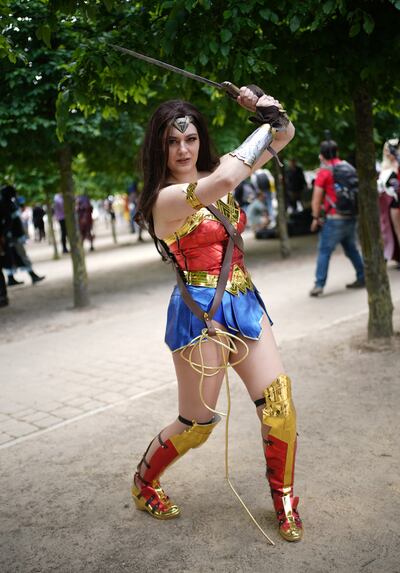 Cosplayer Whatever Brady dressed as Wonder Woman, during MCM Comic Con at the ExCel London in east London. Photo: Yui Mok, PA Wire
