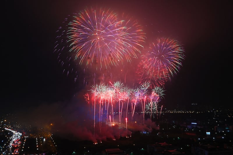 Fireworks over the My Dinh National Stadium on Thursday. AFP