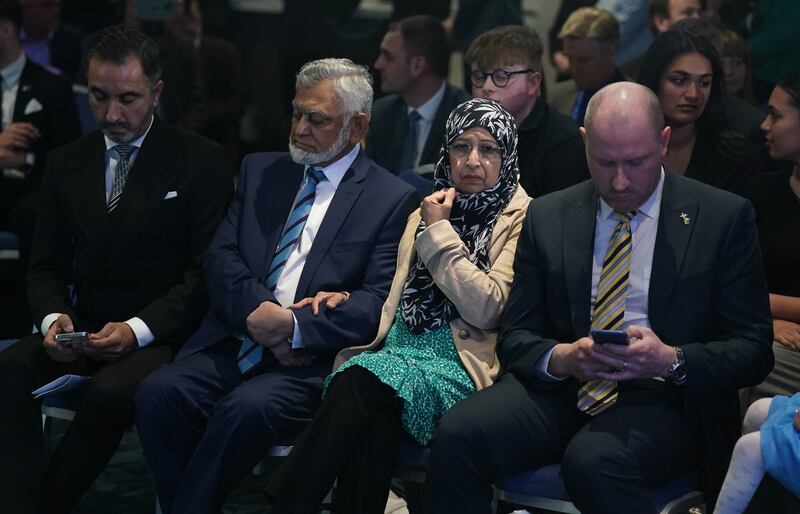 Mr Yousaf's parents Muzaffar Yousaf and Shaaista Bhutta in the crowd. PA