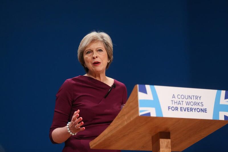 Theresa May, UK prime minister and leader of the Conservative party, delivers the closing speech at the party's annual conference in Birmingham. Chris Ratcliffe /Bloomberg