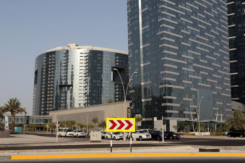 Abu Dhabi, United Arab Emirates, August 12, 2015:     General view of The Arc, left and base of the Gate Towers, left in the Shams development complex on Al Reem Island in Abu Dhabi on August 12, 2015. Christopher Pike / The National

Reporter:  N/A
Section: Business *** Local Caption ***  CP0812-bz-STOCK-Shams38.JPG