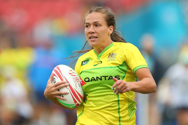 SYDNEY, AUSTRALIA - FEBRUARY 01: Evania Pelite of Australia runs the ball in the Pool Match played between Australia and China during the 2019 Sydney HSBC Sevens at Spotless Stadium on February 01, 2019 in Sydney, Australia. (Photo by Jason McCawley/Getty Images)