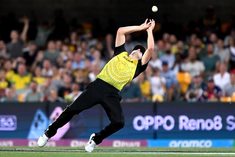 Pat Cummins of Australia drops an attempted catch. Getty 