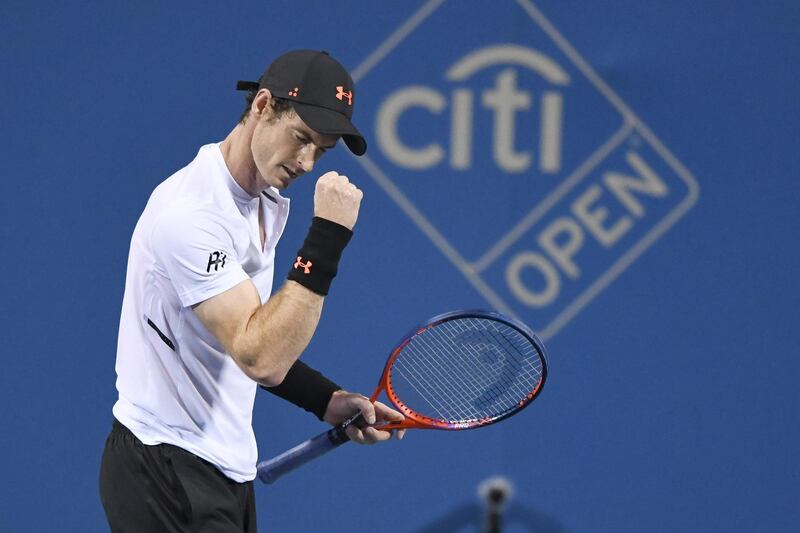 WASHINGTON, DC - JULY 30: Andy Murray celebrates a shot against Mackenzie McDonald during the Citi Open at the Rock Creek Tennis Center on July 30, 2018 in Washington, DC.   Mitchell Layton/Getty Images/AFP
== FOR NEWSPAPERS, INTERNET, TELCOS & TELEVISION USE ONLY ==
