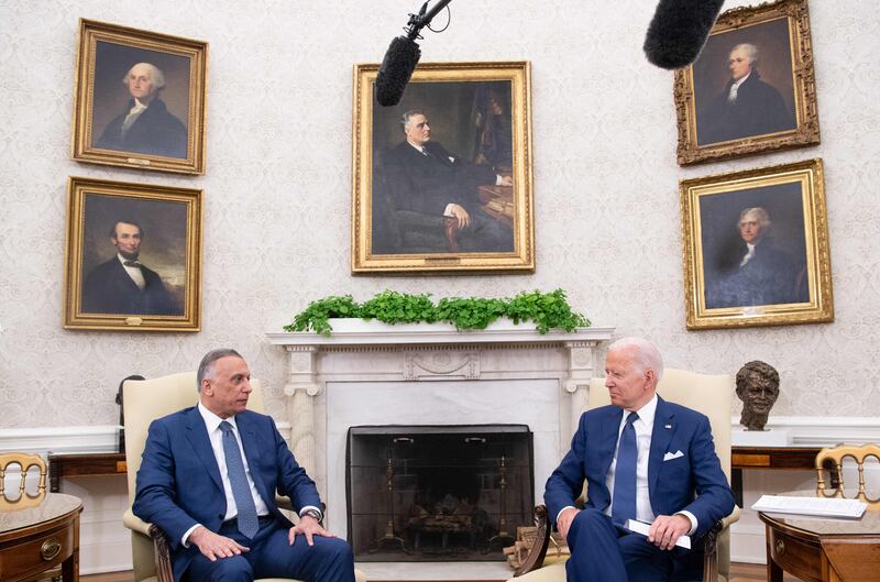 US President Joe Biden meets with Iraqi Prime Minister Mustafa Al Kadhimi at the White House.