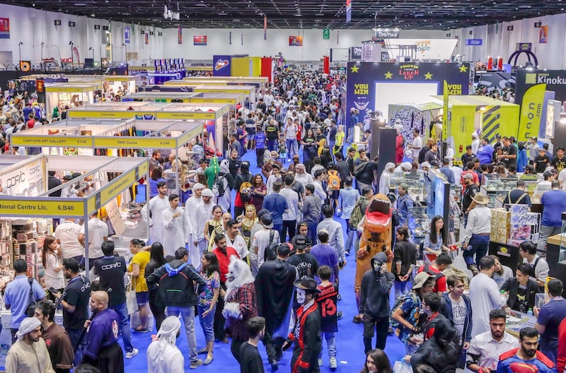 Dubai, April 12, 2019.  MEFCC day 2-Comic Con goers at full swing on day 2. A bird's-eye view of Comic Con.Victor Besa/The National.Section:  AC  Reporter:  Chris Newbould
