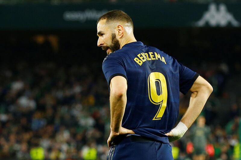 Real Madrid striker Karim Benzema reacts during the game against Real Betis. Reuters