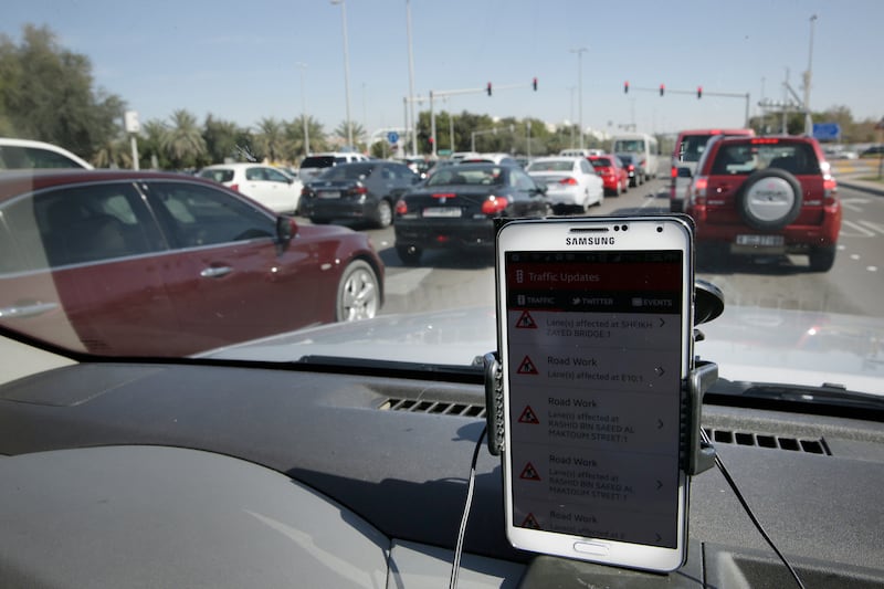 ABU DHABI, UNITED ARAB EMIRATES, March 19, 2014:   
A new traffic app called DARB, produced by the Abu Dhabi Municipality, allows a user to see the traffic obstructions in clear list, as seen on on Wednesday, March 19, 2014. 
(Silvia Razgova and Mark Asquith /  The National)

Reporter: Ramona Ruiz
Section: National
Usage: March 19, 2014

