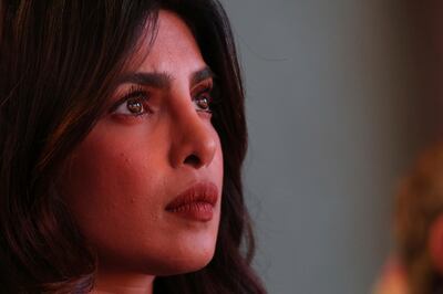 Actress Priyanka Chopra listens during a presentation on the Parkland High School shooting during the Global Education and Skills Forum in Dubai, United Arab Emirates, Saturday, March 17, 2018. Student survivors of a Florida high school shooting took their message calling for greater gun safety measures abroad for the first time on Saturday, sharing with educational professionals from around the world their frightening experience. (AP Photo/Jon Gambrell)