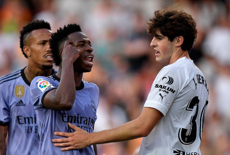 Real Madrid's Vinicius Junior after being abused by Valencia fans. Getty