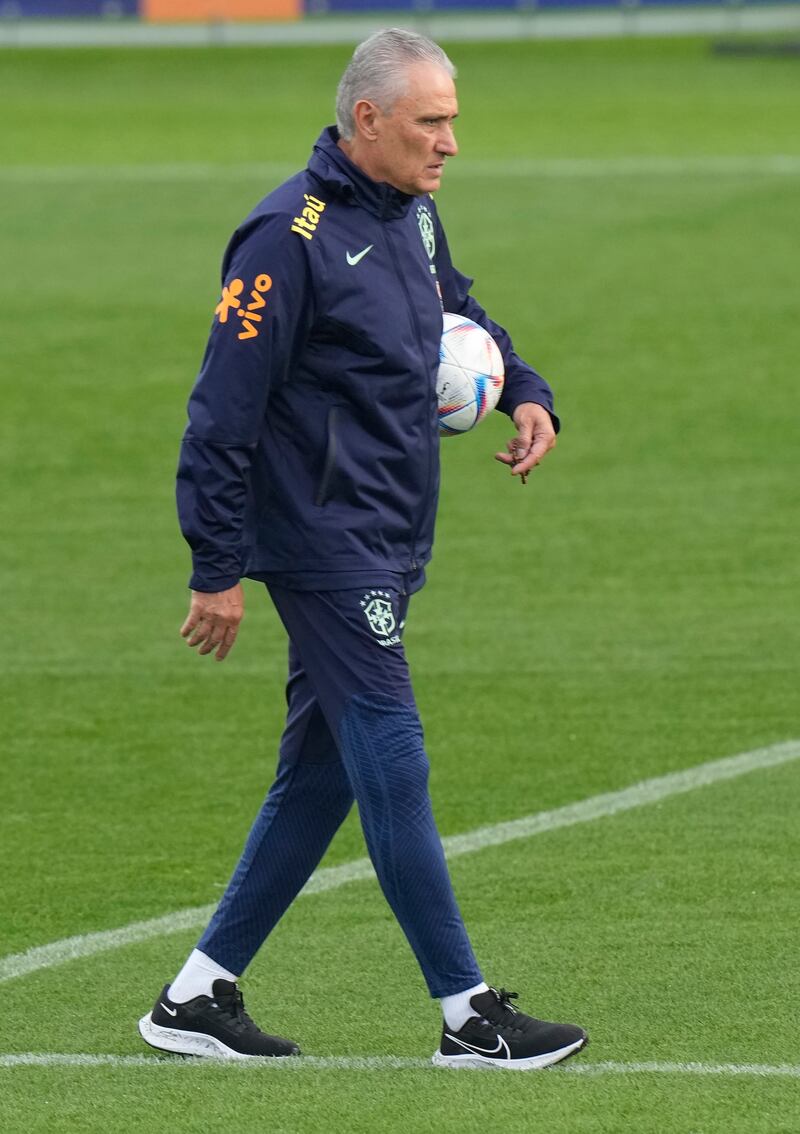 Brazil's coach Tite oversees the training session. AFP