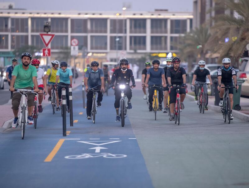 Sheikh Mohammed paces down the city's cycle paths. Courtesy: Dubai Media Office