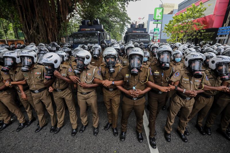Security forces try to disperse university students in Colombo, Sri Lanka. EPA