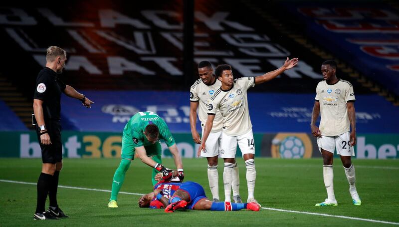Patrick van Aanholt - 6: Left on his backside by some wonderful skill by Rashford when United attacker opened scoring. Found some joy attacking down the left with McArthur. Was carried off the pitch in agony after colliding with Martial when the Frenchman scored second goal. Getty