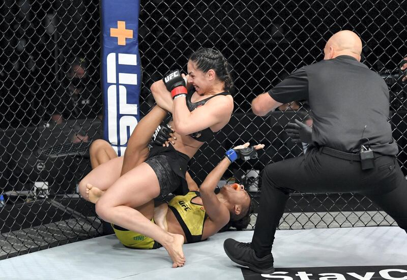 ABU DHABI, UNITED ARAB EMIRATES - JULY 19: (R-L) Ariane Lipski of Brazil secures a knee bar submission against Luana Carolina of Brazil in their flyweight bout during the UFC Fight Night event inside Flash Forum on UFC Fight Island on July 19, 2020 in Yas Island, Abu Dhabi, United Arab Emirates. (Photo by Jeff Bottari/Zuffa LLC via Getty Images)