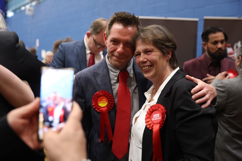 Susan Akkurt poses after winning the Great Chell and Packmoor seat on Stoke council for Labour. Getty 