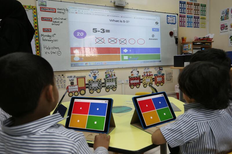 ABU DHABI, UNITED ARAB EMIRATES - - -  13 February 2017 --- Both students and teachers at Al Ittihad National Private School are embracing a new way of learning, via technology. The classrooms have been equipped with Epson projects to making learning more interactive and exciting according to some of the educators. "Smart classrooms" are now a growing trend in the educational field and all of Al Ittihad National  Private Schools across the UAE have Epson projectors.   (  DELORES JOHNSON / The National  )  
ID:  27401
Reporter:  Roberta Pennington
Section: NA *** Local Caption ***  DJ-130217-NA-SchoolTour-27401-003.jpg