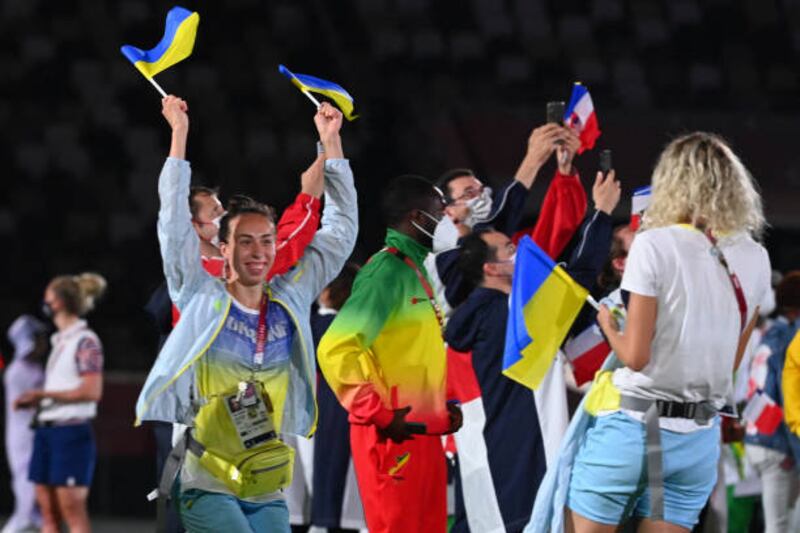 Ukrainian athletes during the closing ceremony of the Tokyo 2020 Olympic Games.