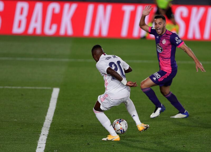 Real Madrid's Vinicius Junior scores the only goal. AP