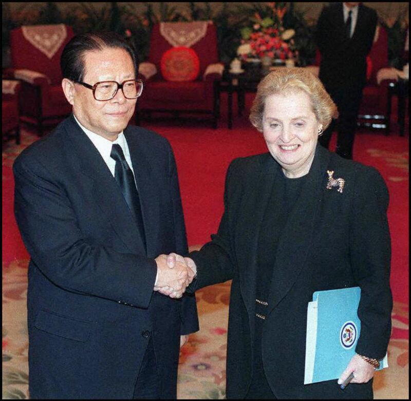 US Secretary of State Madeleine Albright with Jiang Zemin during a meeting at the Zhongnanhai leadership complex, February 24, 1997. AFP