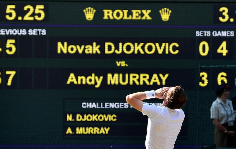 Murray celebrates winning the Wimbledon final on July 7, 2013 in Wimbledon, England. Reuters