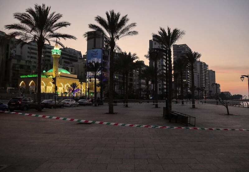Beirut's seaside promenade is deserted during the first day of Lebanon latests coronavirus lockdown. EPA