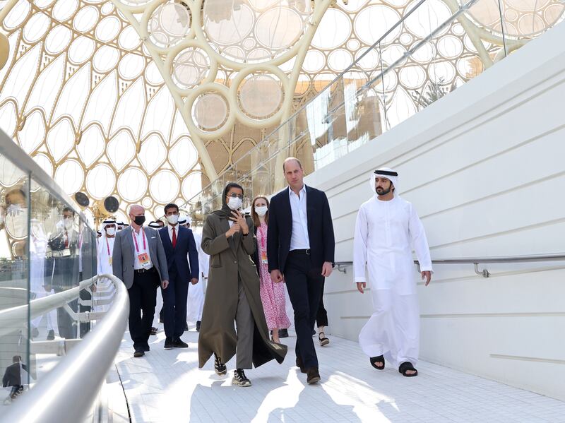 Sheikh Hamdan bin Mohammed, Crown Prince of Dubai, and Prince William, Duke of Cambridge, visit Expo 2020 Dubai. PA