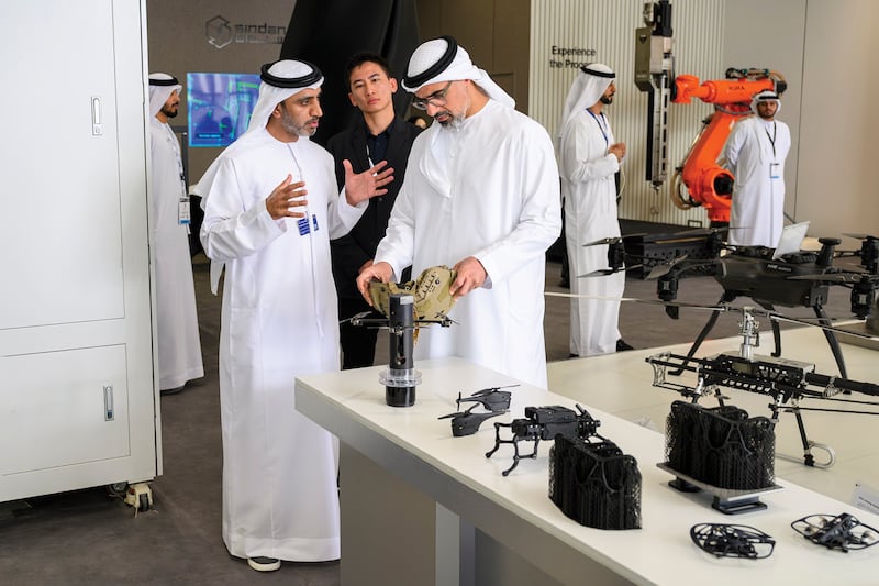 Sheikh Khaled bin Mohamed, Crown Prince of Abu Dhabi, reviews the latest innovations in the aviation sector at the event
