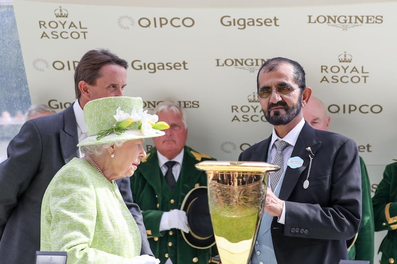 Sheikh Mohammed bin Rashid received the winning trophy from Queen Elizabeth II. Wam