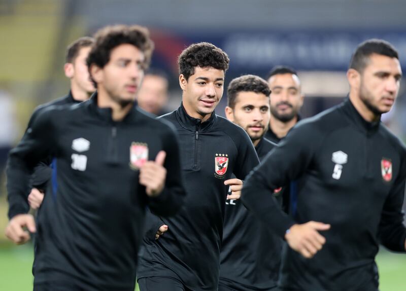 Al Ahly train ahead of the game against Monterrey in the Fifa Club World Cup UAE 2021 at Al Nahyan Stadium in Abu Dhabi. 