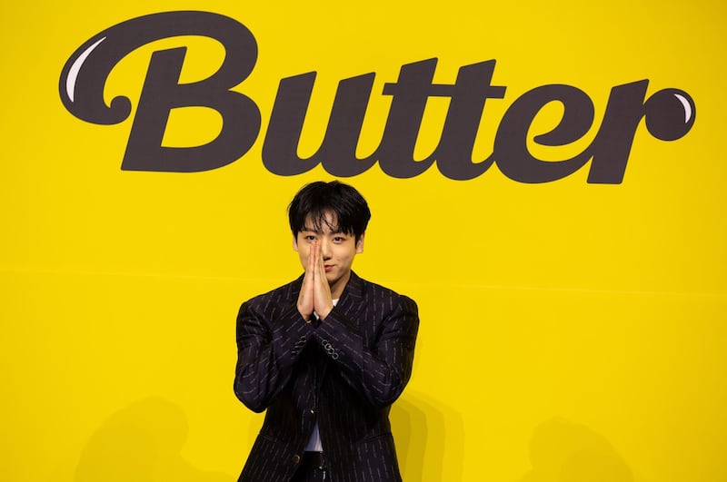 Jung Kook, member of K-pop boy band BTS, at the launch of 'Butter' in Seoul, South Korea, May 21, 2021. Reuters