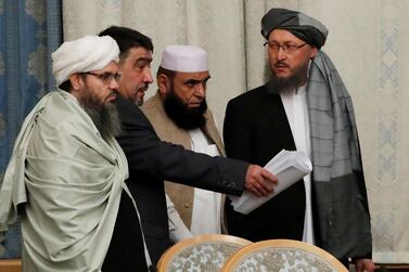 Members of a Taliban delegation take their seats during the multilateral peace talks on Afghanistan in Moscow. Reuters