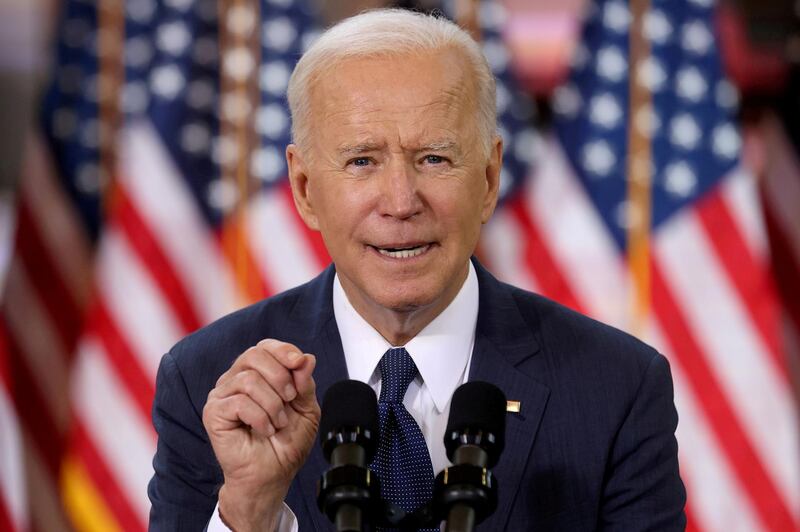 FILE PHOTO: U.S. President Joe Biden speaks about his infrastructure plan during an event to tout the plan at Carpenters Pittsburgh Training Center in Pittsburgh, Pennsylvania, U.S., March 31, 2021. REUTERS/Jonathan Ernst/File Photo