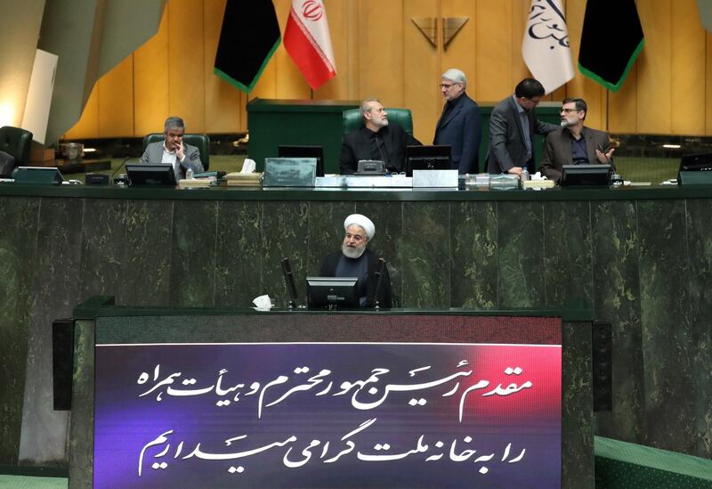 epa07814522 Iranian President Hassan Rouhani speaks at a session of parliament in Tehran, Iran, 03 September 2019. Rouhani, addressing the parliament, ruled out any plan in holding bilateral talks with the United States. 'No decision has ever been taken to hold talks with the US and there has been a lot of offers for talks but our answer will always be negative', Rouhani was quoted as saying at the open session of parliament on the day. However, he added that if the US lifts all the sanctions it re-imposed on the Islamic republic it can join multilateral talks between Iran and parties to the 2015 nuclear deal.  EPA/ABEDIN TAHERKENAREH