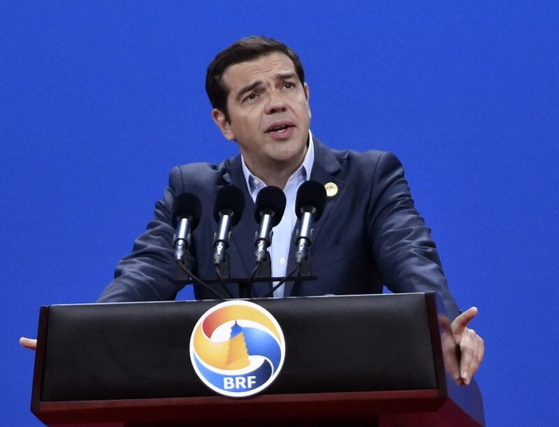 Greek prime minister Alexis Tsipras speaks at the forum. Kenzaburo Fukuhara / AP Photo