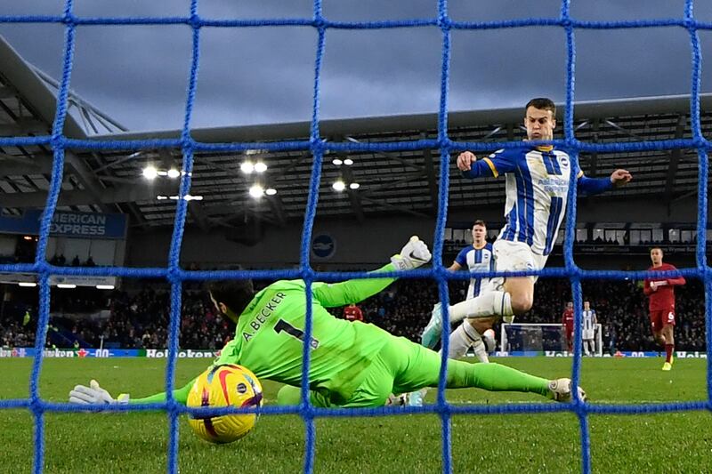 Brighton 3 (March 47', 53', Welbeck 81') Liverpool 0: Solly March's double and a late Danny Welbeck strike earned Brighton a thumping win over hapless Liverpool that left the Seagulls seventh in the table, two places and two points ahead of Liverpool. "I have a fantastic team of fantastic players," said Brighton manager Roberto De Zerbi. "It is an honour to work with them." AFP