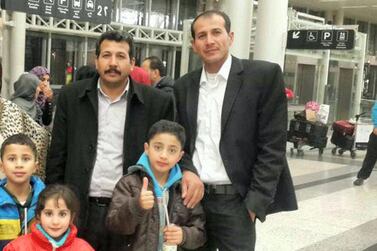 Mohammed Jomaa saying goodbye to his brother Abed before flying to the US at the Beirut airport. Courtesy Mohammed Jomaa