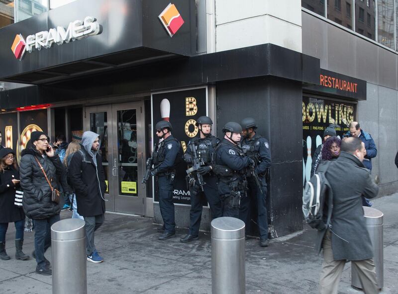 Police and other first responders respond to a reported explosion at the Port Authority Bus Terminal on December 11, 2017 in New York. Bryan Smith / AFP